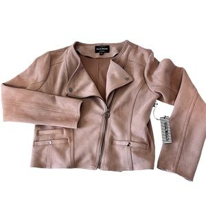 Faux Suede Biker Cropped Jacket Mauve Dusty Pink‎ Size Large